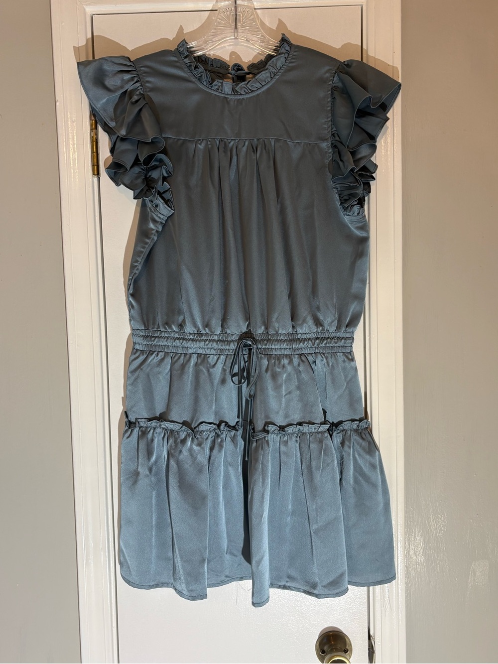 NWT Ruffle Sleeve Tiered Dress - Dusty Blue